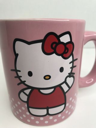Sanrio Co Ceramic " Hello Kitty " Coffee Mug Tea Cup Pink Red Polka Dots Bow Euc