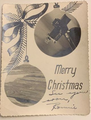 Vintage 40s Unusual Photo Large Format Camera Wooden Dock Christmas Card