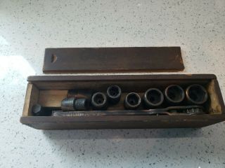 Bethlehem Pa Spark Plug Co Quickway Socket Wrench Set W/old Antique Wooden Box