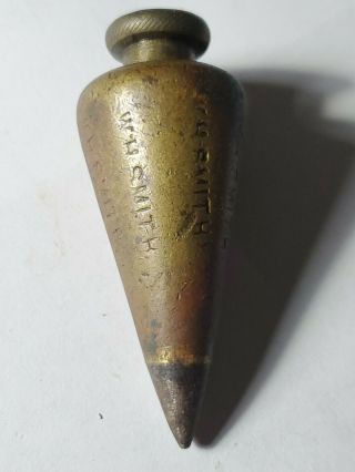 Vintage Brass 5.  8 Oz Plumb Bob With Steel Tip About 2 3/4 " Long Marked W.  H Smith
