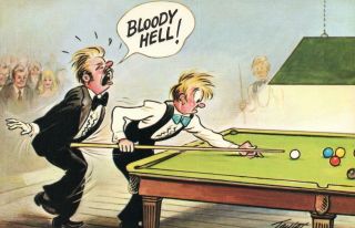 Comic Rude Risque Bamforth Billiards Pool Cue Sticks Right Into Man Postcard