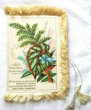 Victorian Ferns In Their Finest.  Yellow Silk - Fringed,  Bi - Fold Early Christmas