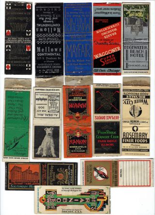 11 Chicago And 2 Other Vintage Illinois Matchbook Covers,  Dog Food,  Country Club