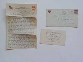 Wwi Letter 1918 Quarantine Mothers Day Card Ymca Lewis Pasadena California Ww1