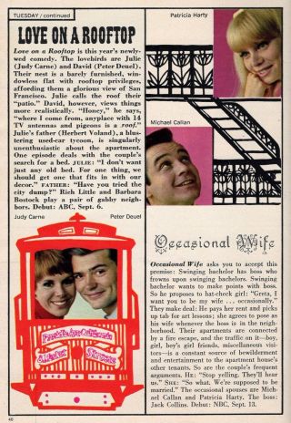 1966 Tv Debut Ad/article Pete Duel & Judy Carne " Love On A Rooftop "
