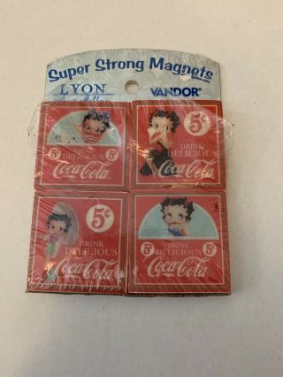 Coca - Cola/betty Boop 2005 Strong Tile Magnets By Vandor,  Old Stock
