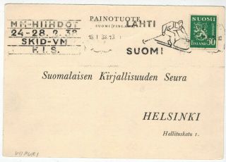 World Skiing,  Fis,  1938. ,  Advertising Cancellation On Printed Matter,  Finland
