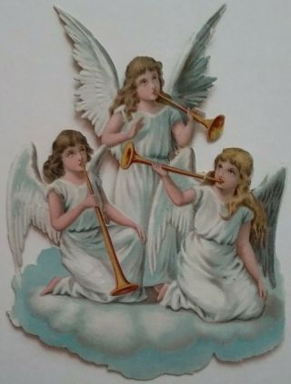 L Antique,  Emboschromo Victorian Scrap.  3 Lovely Musical Angels.  18x14cm