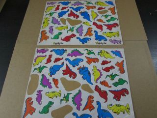 2 Sheets Of Vintage Highlights For Children Stickers Colorful Dinosaurs