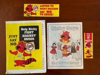 Vintage Ricky Raccoon Just Say No To Drugs Coloring Book,  Sticker,  Bookmark