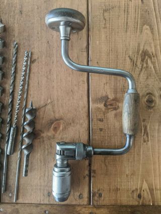 Vintage Stanley Ratcheting Hand Drill Auger With 17 Auger Bits (NOT ALL FIT) 3
