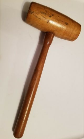 Vintage Large All Wood Wooden Mallet Hammer Tool