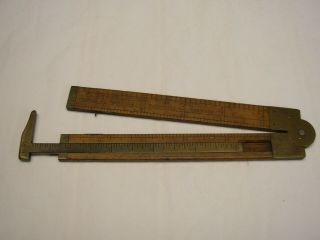 Vintage Stanley No 36 1/2 Boxwood,  Brass Folding Ruler,  Wood,  12 ",  Slide Caliper