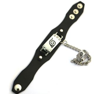Anime Naruto Konoha Logo Leather Bracelet & Ring Cosplay Wristband Jewelry Gift