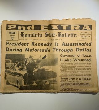 John F Kennedy Assassination Newspaper Honolulu Star Bulletin Nov 22 1963