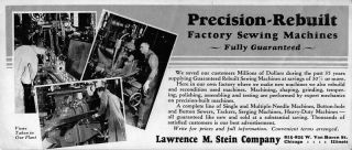 Precision Rebuilt Factory Sewing Machines Lawrence M Stein Company Chicago
