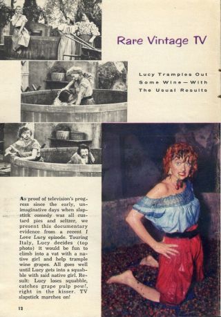 1956 Tv Article I Love Lucy Episode Touring Italy Lucille Ball Stomping Grapes