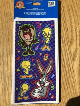 Vtg Hallmark 1997 Looney Tunes Taz Tweety Bird Bugs Bunny Stickers 4 Sheets Nip