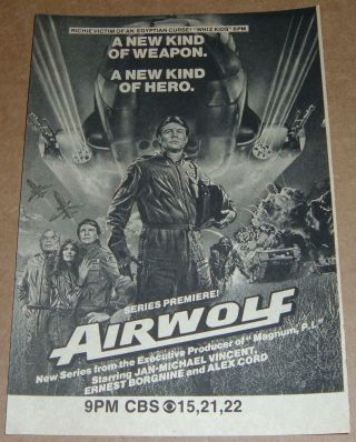 1984 Tv Premiere Ad Airwolf & Jan Michael Vincent Series Kind Of Hero