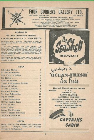 1962 HALIFAX DARTMOUTH Nova Scotia Weekly Guide Map Oland Ale Restaurants Hotels 2