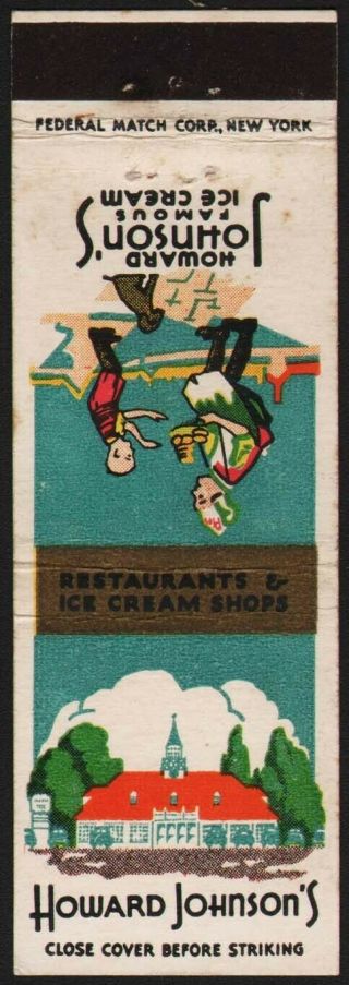 Vintage Matchbook Cover Howard Johnsons Restaurant & Ice Cream Shops Early One