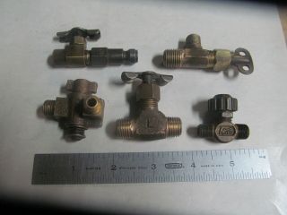 (5) Vintage Brass Shut - Off Valves,  For Oil,  Water,  Steam Etc.  Usa Made