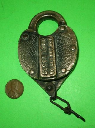 Antique Brass Heart Shape Padlock Western Union Tel Co. ,  J H W Climax Newark Nj