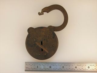 Eight Lever " Large Heavy Steel Padlock W/ Key,  Old Vintage Antique Lock