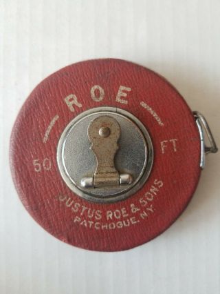 Vintage Justus Roe & Sons 50 Ft Steel Tape Measure Made In U.  S.  A.  Pre - Owned Good