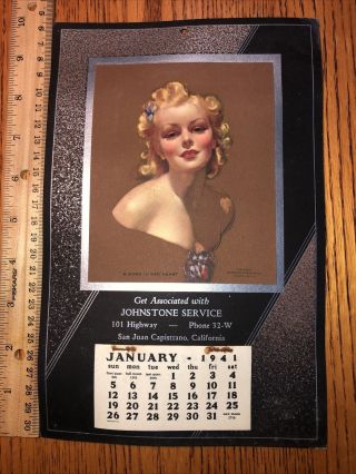 Vintage 1941 Pin - Up Calendar.  Johnston Service San Juan Ca 101 Hwy 10”x6”