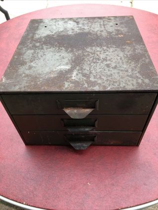 Vintage Industrial Metal 3 Drawer Parts,  Drill Bits Storage Box Cabinet