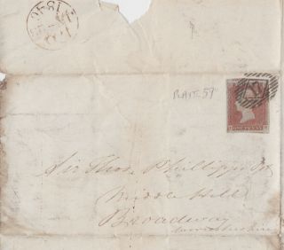1846 Qv London Cover With A Fine 4 Margin 1d Penny Red Stamp Plate 57 P Flaw