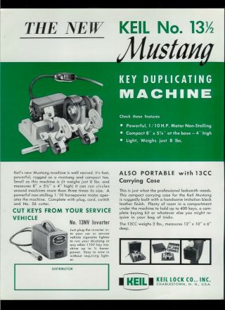 Rare Vintage 1967 Keil Key Cutting Machine 13 1/2 Mustang Dealer Sheet