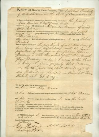 1816 Land Deed Deal Robert Paddock & Alexander Mann Both Middletown Ct