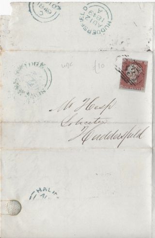 1849 Qv Yorkshire Sowerby Bridge Udc On Letter With A 4 Marg 1d Penny Red Stamp