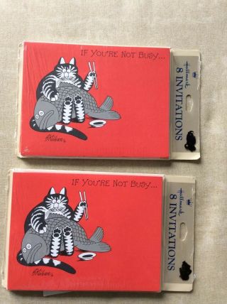 Nos 1982 B.  Kliban Cat Eating Fish Hallmark 16 Invitations “if You’re Not Busy”