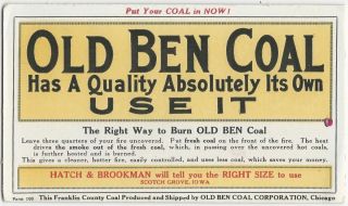 Old Ben Coal Chicago / Scotch Grove Iowa Household Heating Advertising Blotter