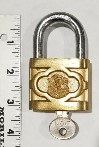Brass Lion Padlock Lock With Key.