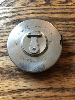 Rare Vintage “mechanics“ 50 Ft.  Steel Tape Measure Chrome Clad Usa Pat 9 - 14 - 48