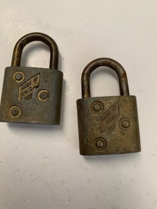 2 Old Slaymaker Rustless Lock with Key Padlock Collector Collectible 3