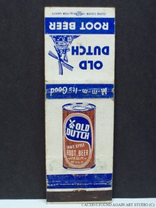 Vintage Old Dutch Root Beer Soda Pop Top Pull Tab Can Drink Matchbook Cover