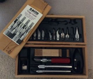 Vintage X - Acto Hobby Knife Set In Wooden Dovetail Box