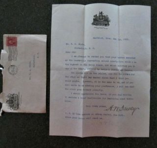 1911 Envelope & Letter On Letterhead Of The " Allyn House " Hartford Ct