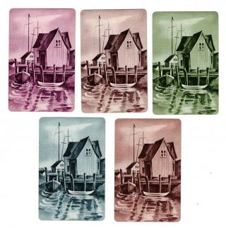 Swap Cards / Playing Cards - Vintage Collectable Set Of 5 - Boat House