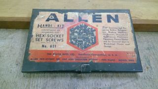Vintage Allen No.  621 Hex - Socket Set Screw Tin Parts Bin - Full Of Stuff