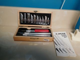 X - Acto Basic Knife Set W Wooden Case Box And Pamphlet