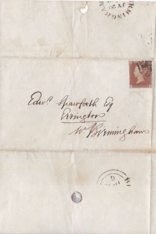 1842 Qv Birmingham Mx Maltese Cross On Cover With A Good 1d Penny Red Stamp