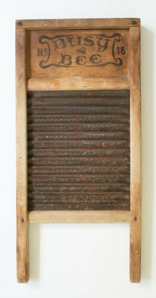 Vintage Busy Bee Wood And Metal Washboard 8 1/2 " X 18 "