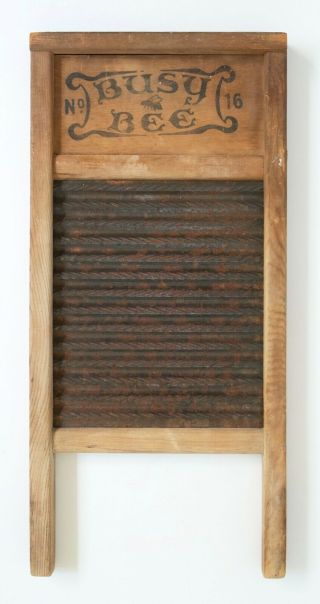 Vintage Busy Bee wood and metal washboard 8 1/2 