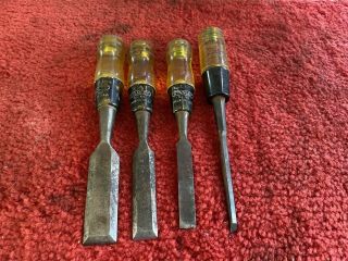 Vintage Set Of 4 Stanley No.  60,  Wood Chisels,  1/4 ,  1/2 ,  3/4 ,  1  Made In Usa